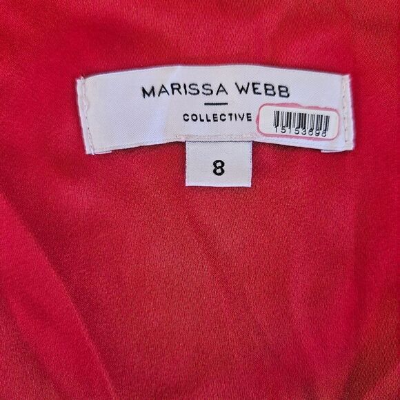 Marissa Webb Collective Satin Tie Front Long Sleeve Ruffle V-Neck Dress in Red 8 - Picture 4 of 10